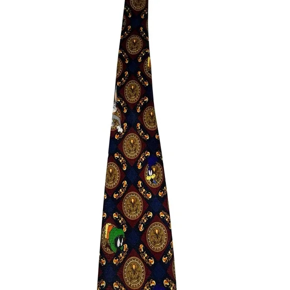 Looney Tunes Necktie Mens Navy Burgundy Vintage 1997 Excellent Medallion Print - Picture 7 of 12